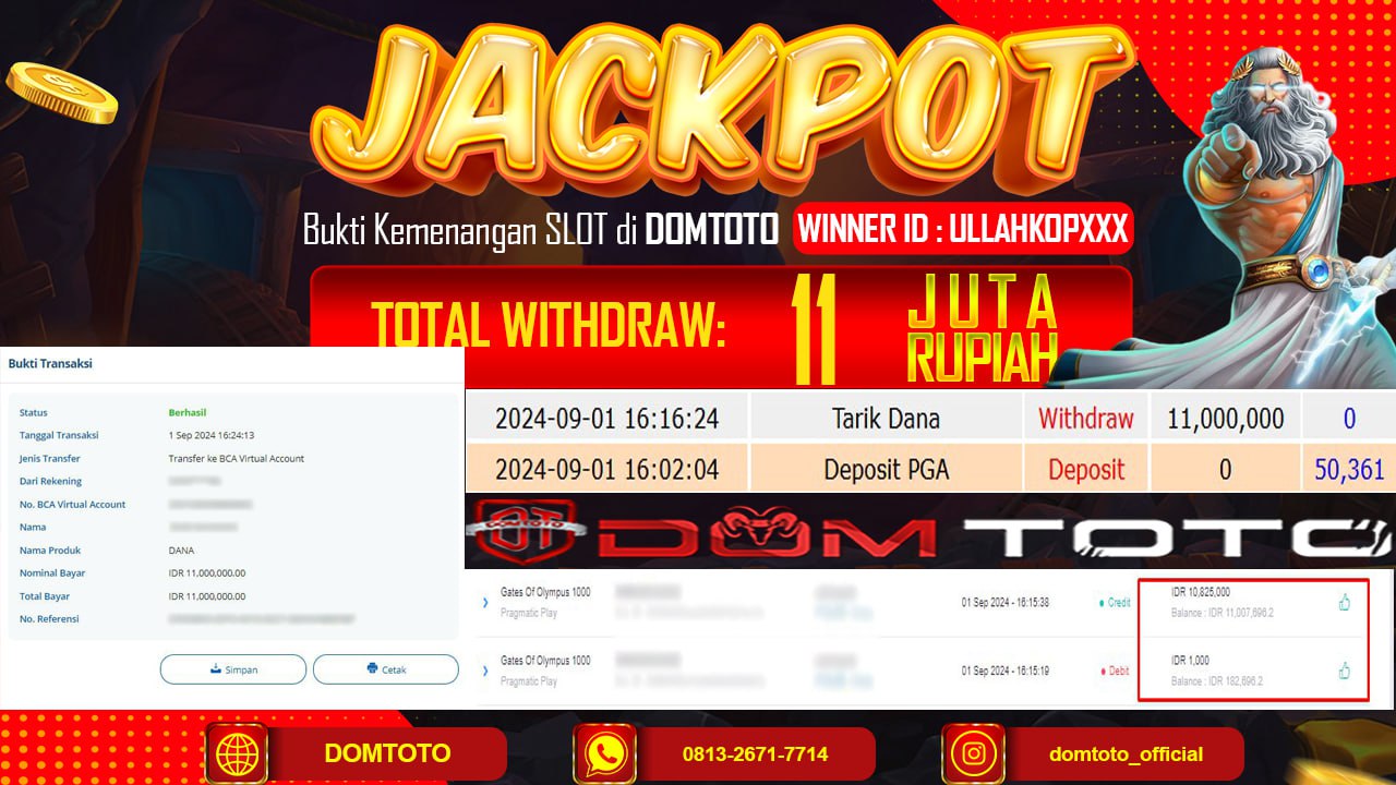 JACKPOT MENANG SLOT GATES OF OLYMPUS 1000 31 AGUSTUS 2024